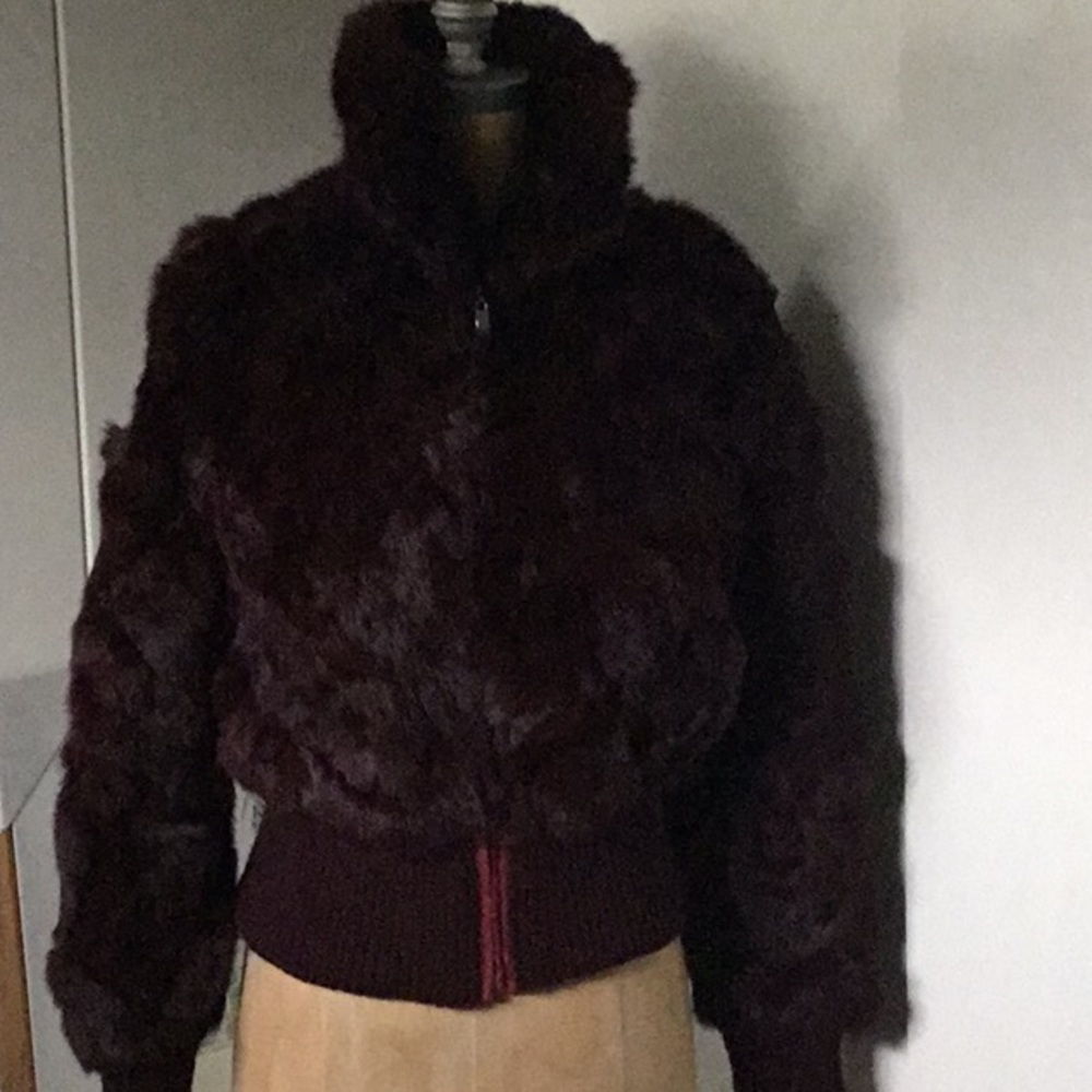 Cuero burgundy rabbit fur jacket, size 6